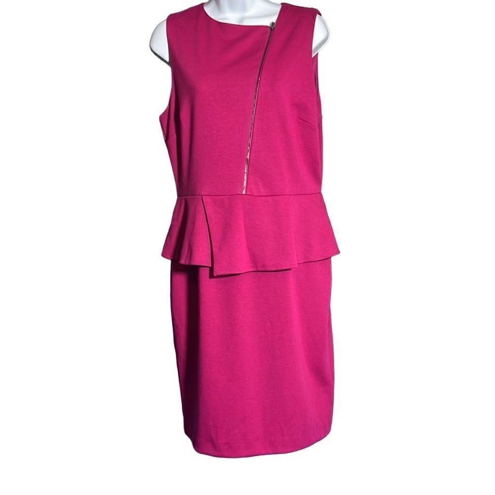 Banana Republic Women's Sleeveless Dress Front Zip Tiered Peplum Pink Size 12